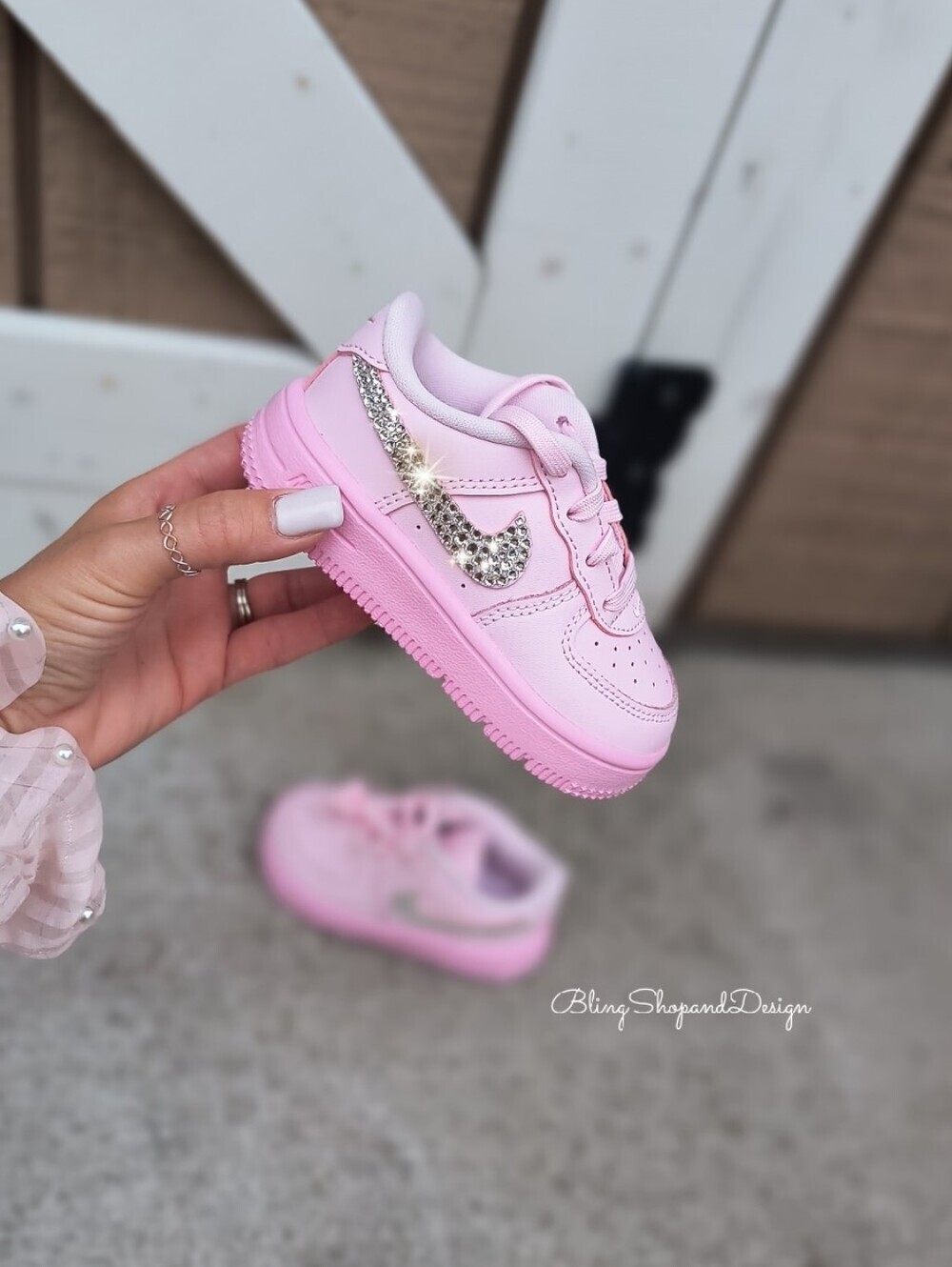 Bling Nike Force 1 Low Toddler Pink Foam Sneaker Shoes with Rhinestone Customize